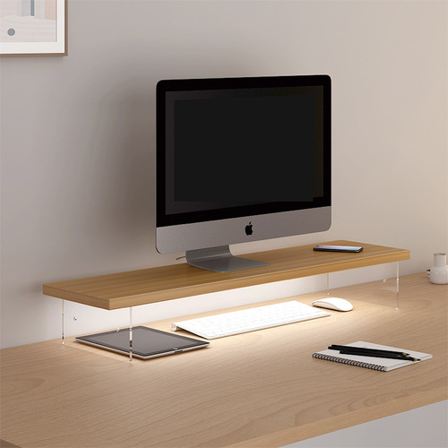 Acrylic floating computer desk riser, monitor stand, office desk storage and display shelf