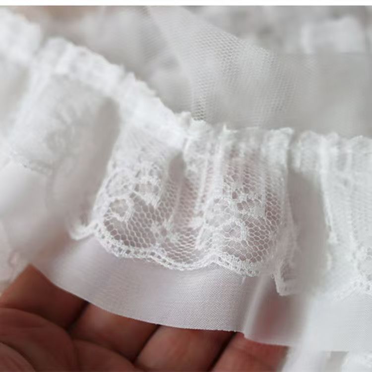 12 cm de ancho de tres capas de gasa malla encaje hoja de loto cortina tela de tela ropa de muñeca Lolita falda decoración