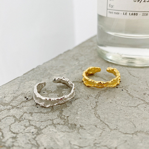 Korean version of Dongdaemun ins irregular wrinkle texture S925 sterling silver ring women's silver ring factory direct sale