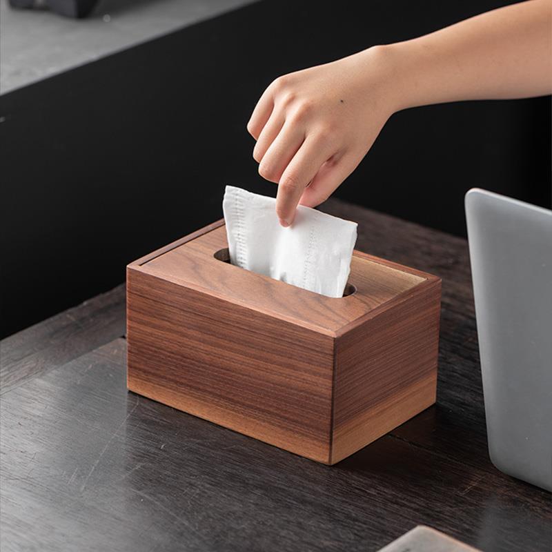Caja de pañuelos de nogal negro comedor sala de estar mesa de café caja de pañuelos Internet celebridad luz escritorio de lujo caja de almacenamiento de madera maciza de madera