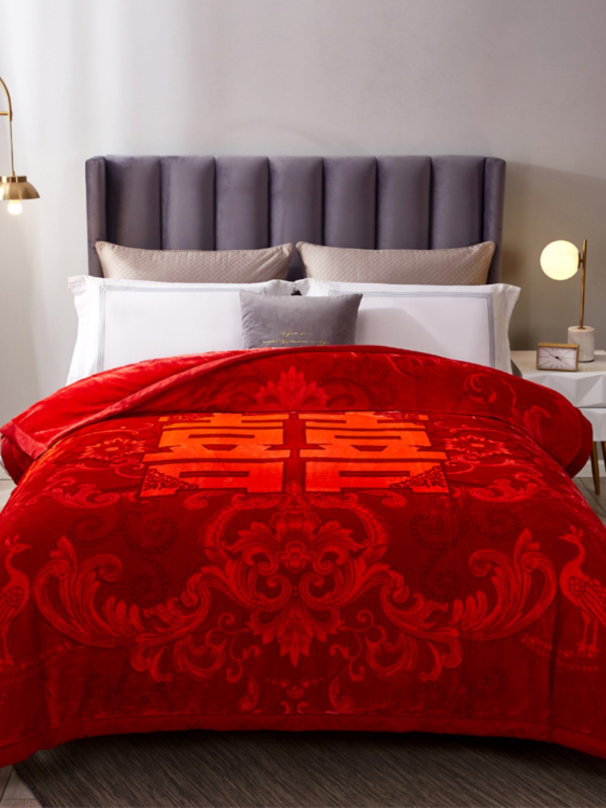 해피 웨딩 담요 빅 레드 웨딩 칭윈 담요 봄과 가을 더블 담요 선물 담요 레드 퀼트