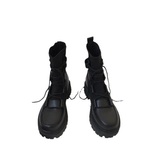 English-style Martin boots for women, autumn Korean version casual thick-soled black two-tone leather college-style single shoes