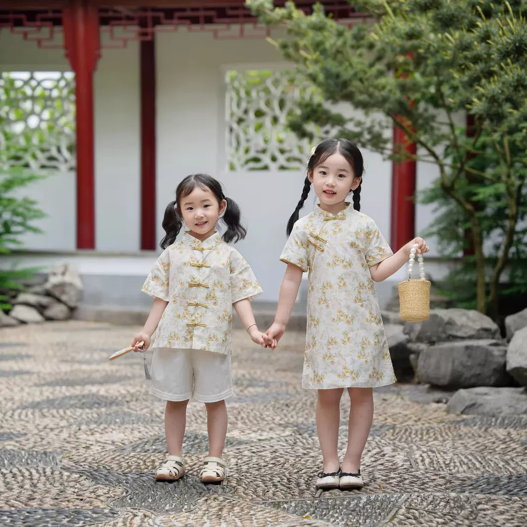 女童旗袍连衣裙夏季2025新款儿童中国风汉服小女孩新中式姐弟装