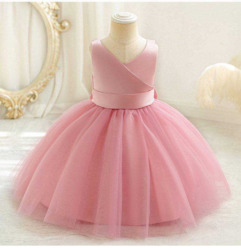 Robe de princesse en maille pour bébé fille avec nœud et col v_voghion.com