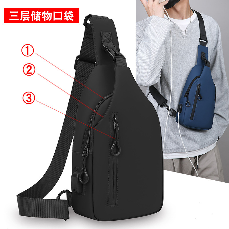 跨境男士胸包USB多层户外运动骑行背包外出便携百搭斜挎单肩包|undefined