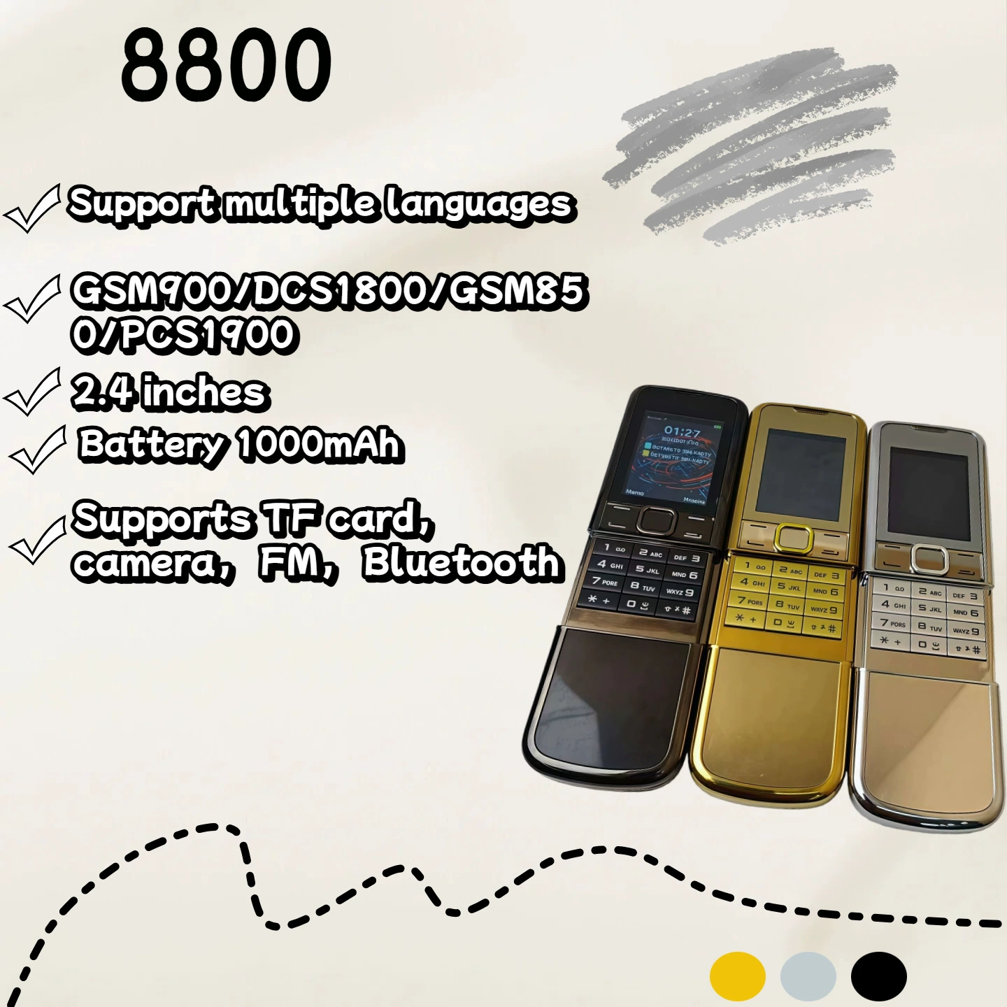 Мобильный телефон 8800, слайдер, Dual‑SIM 2G, 2,4″ экран, 1000 мА·ч