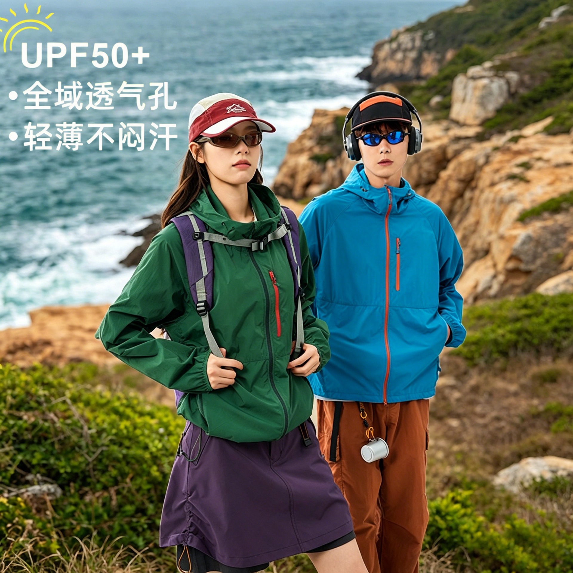 Mountain-style dopamine sun protection clothing for women, summer breathable ice silk skin jacket, outdoor sports trendy couple's sun protection clothing for men