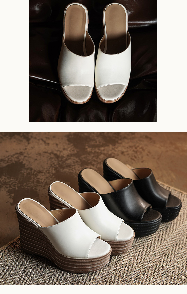 Sandal cao gót nữ hở mũi đế xuồng dày, gót 9 cm — màu đen, màu trắng ngà chi tiết 6