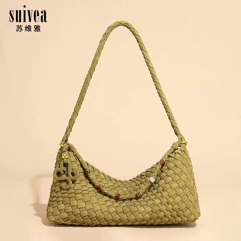 高级奢感老钱风磨砂新款复古腋下手工编织法棍包女小众通勤单肩包