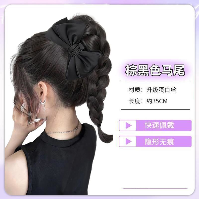 Perucas de caballo de cola de caballo niños agarrar clips de cabello de simulación trenzado cabello de reducción de edad medio arco trenzado cabello largo cola de caballo baja