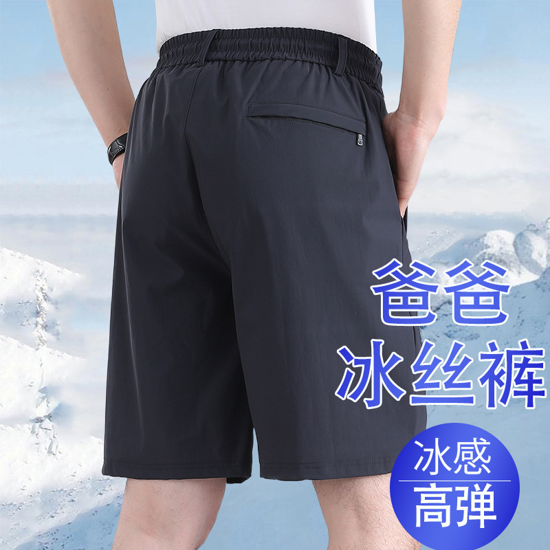 Summer Dad Shorts Men's Casual Sports Summer Wear Ice Silk Quick-Drying Middle-Aged and Elderly Men's Loose Five-Point Shorts Large Pants