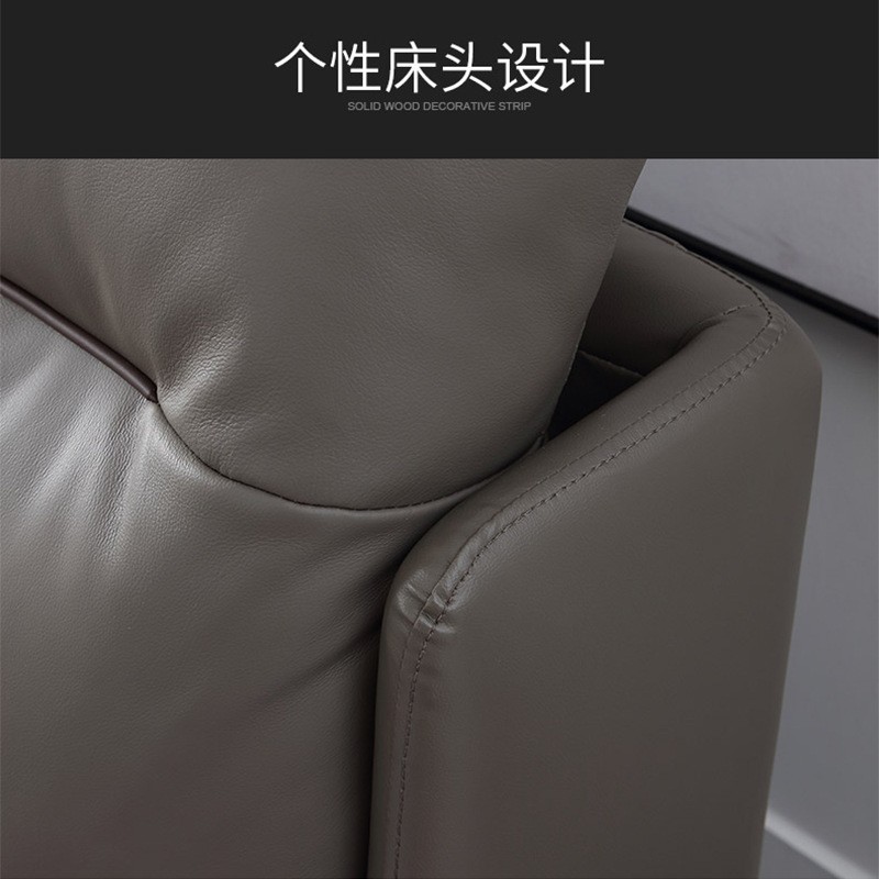 Cama de cuero genuino italiano cama doble minimalista 1,8 m moderno minimalista abajo cama suave simple boda cama dormitorio principal muebles