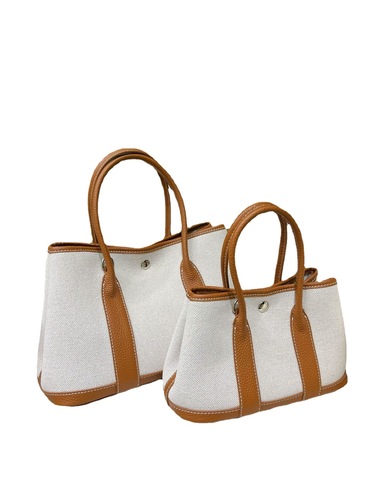 Tote shopping bag high-end genuine leather canvas garden bag 30cm commuter casual one-shoulder portable tote bag women's bag