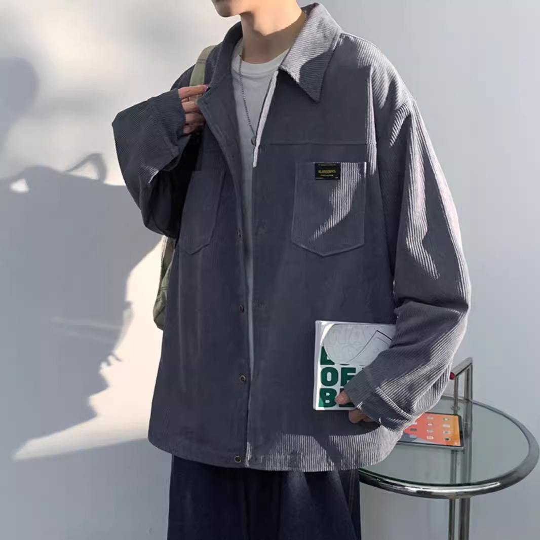 Camisa de manga larga de pana para hombres, primavera y otoño, marca de moda para hombres, ropa de trabajo retro japonesa suelta, chaqueta de camisa pesada