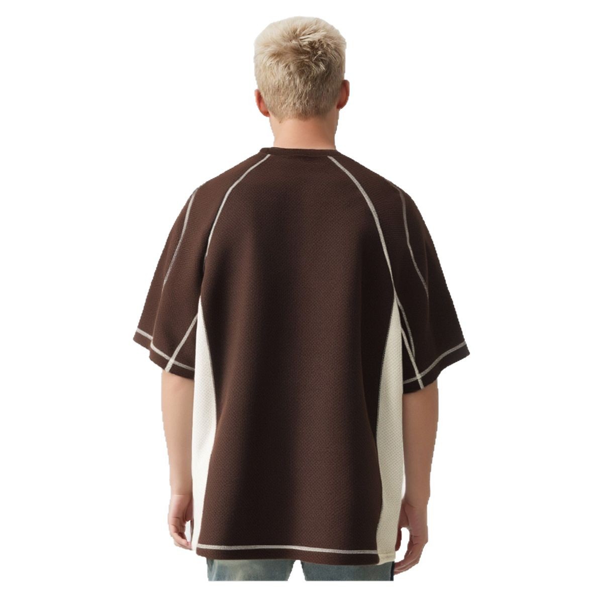 ETAI para hombre | Marca de moda versión cuadrada de malla de color de contraste de manga corta para hombre casual de verano boxy camiseta con cuello en V de alta calidad