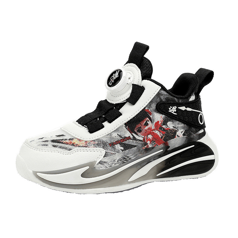 Zapatillas de baloncesto para niños, superficie de malla doble, transpirable, año de la serpiente, nuevo estilo, zapatillas de deporte con botones para niños, fricción y sonido, zapatillas para correr al aire libre