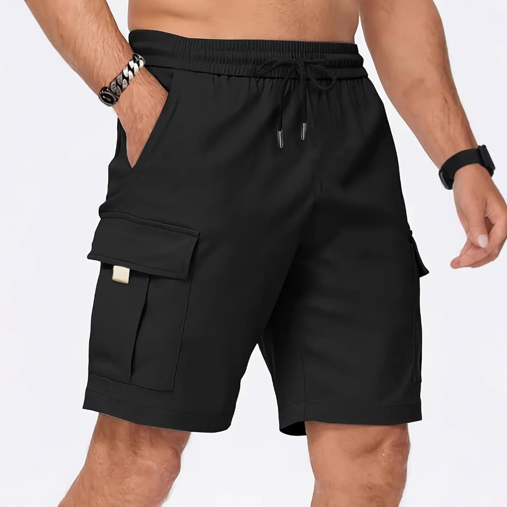 2026 Cross-Border Multi-Pocket Woven Work Shorts for Men, Solid Color Casual Loose Sports Pants, Straight-Leg Five-Point Shorts for Men