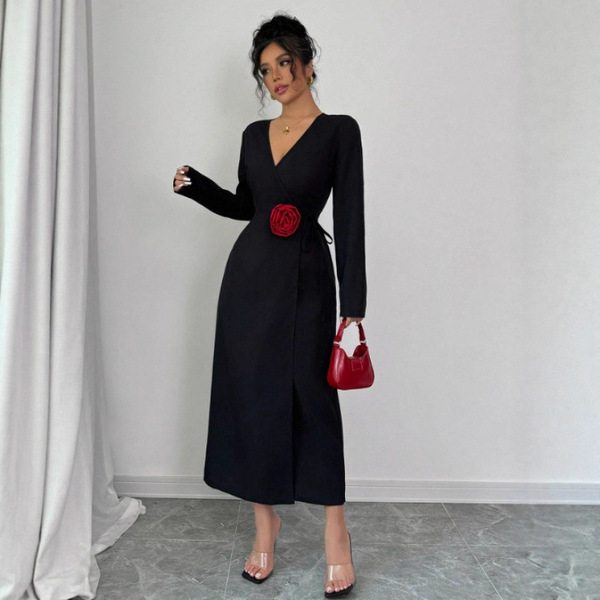 autumn three dimensional red dress