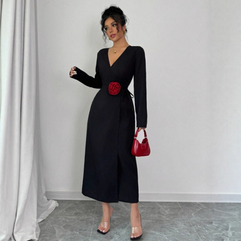 autumn three dimensional red dress