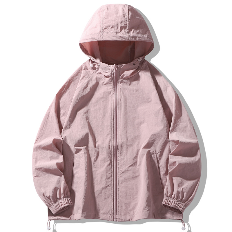 Tejido de nylon impermeable, ligero y anti-UV, ropa de piel de pareja, ropa de protección solar con capuzas al aire libre de color sólido