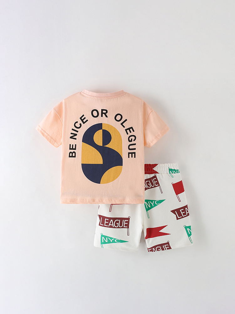 Malwee transfronterizo niño set de manga corta verano nuevo estilo europeo y americano de cuello redondo pantalones de cintura elásticos dos piezas set