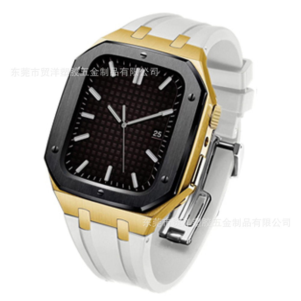 Adecuado para Apple Watch Correa iwatch78 botón de actualización de segunda generación carcasa de acero inoxidable cubierta protectora de caucho flúor