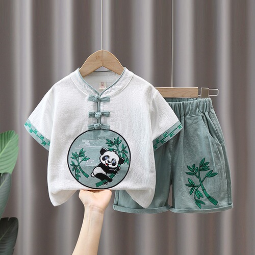 3521 Children's Clothing Boys Hanfu Thin Short-sleeved Ancient Style Suits Boys Ethnic Style Ancient Clothes Children's Chinese Traditional Chinese Style