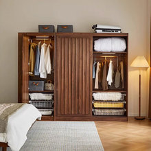 北美黑胡桃木衣柜组合北欧实木樱桃木卧室收纳衣橱日式原木衣帽间