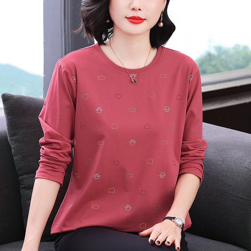 妈妈装2025秋季新款长袖女T恤高级感小众设计宽松显瘦拼接上衣女|undefined