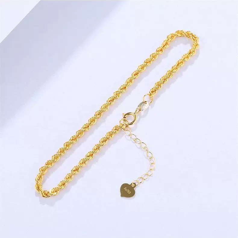 18K金手链麻绳手链 Au750 彩金饰品时尚简约女款可调节链水贝批发