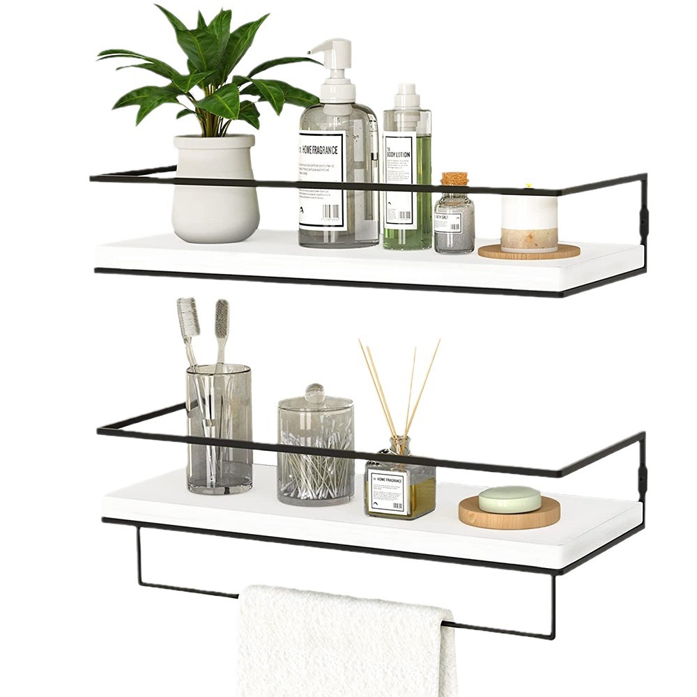 Estante flotante estante de baño dormitorio estante de almacenamiento de baño con barra de toalla estante de almacenamiento moderno vivero estante de suspensión