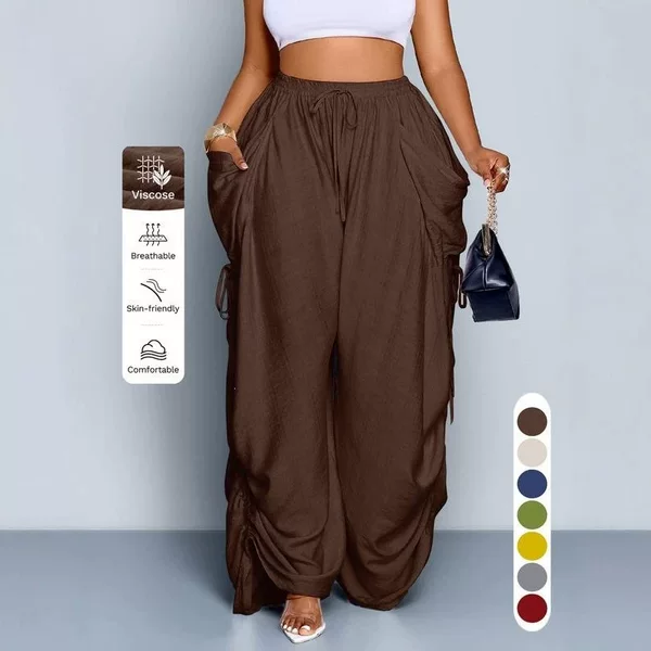 2026 Women's European and American Foreign Trade Cross-Border New Style Loose Retro Punk Drawstring Pleated High-Waisted Wide-Leg Pants Long Pants