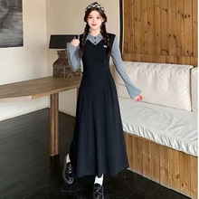 大码女装2025秋冬季胖MM新款法式高级感收腰显瘦复古假两件连衣裙