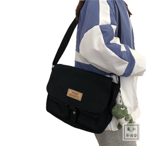 Japanese Original Harajuku Style Workwear Crossbody Bag for Women, Korean Ins Retro Student Canvas Bag, Literary Academy Style Bag A83