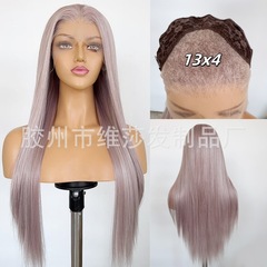 跨境豆沙紫假发全头套手钩13x4蕾丝假发高温丝化纤万用cos头套女