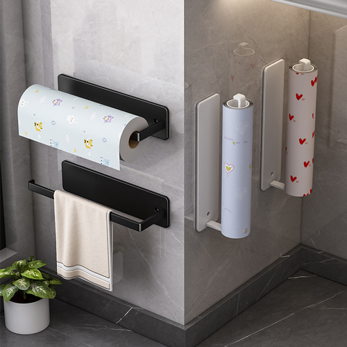 Kitchen paper towel holder punch-free cabinet roll paper rack storage rack kitchen paper towel cling film rag storage rack