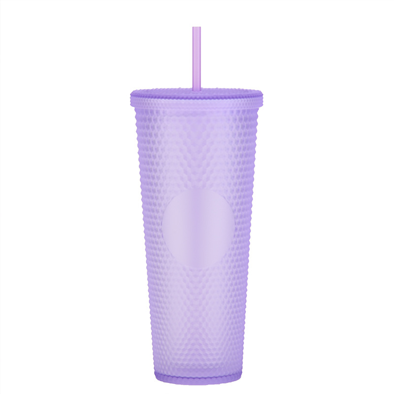 Suministro directo de fábrica de doble capa de paja de plástico taza de gran capacidad creativa 710ml taza Durian taza de mano portátil taza de diamante
