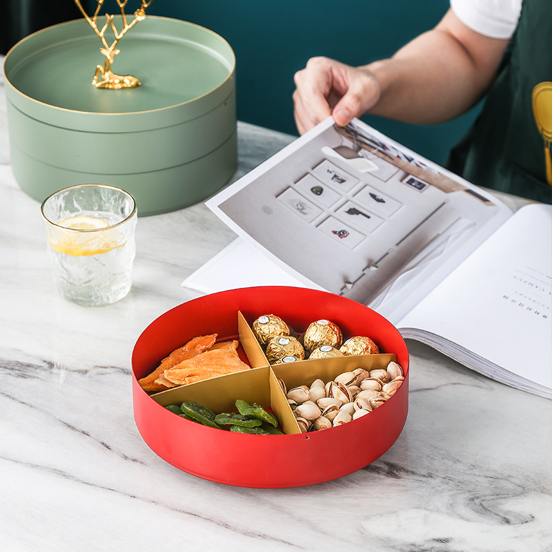 Hogar sala de estar Luz de lujo doble capa compartimiento giratorio fruta seca snack fruta placa té Mesa creativa boda dulces caja de almacenamiento