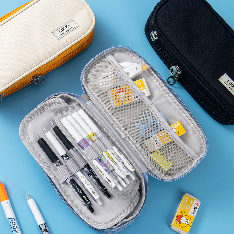 Estilo japonés y coreano expandible caja de lápiz de dos capas multifuncional macaron caja de lápiz creativo de gran capacidad a juego de colores caja de lápiz