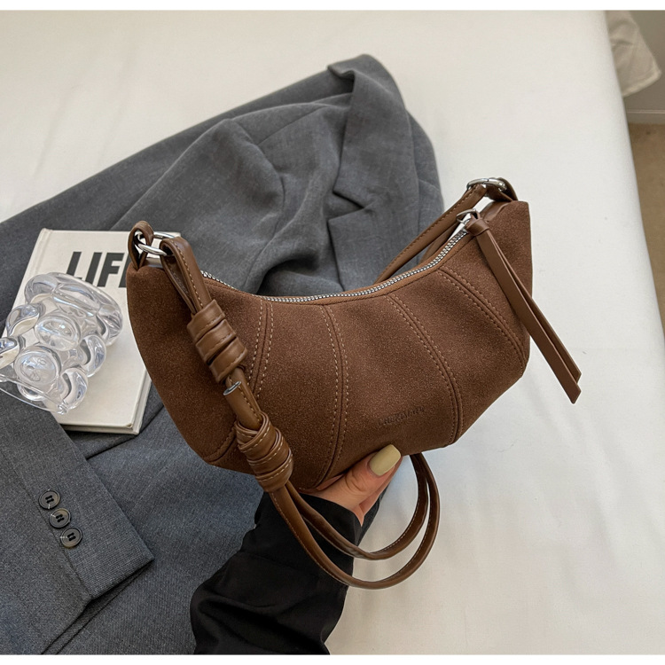 Retro Suede Bag For Women 2025 New Fashion Trendy Hobo Bag Textured Crossbody Shoulder Dumpling Bag - Thumbnail 8