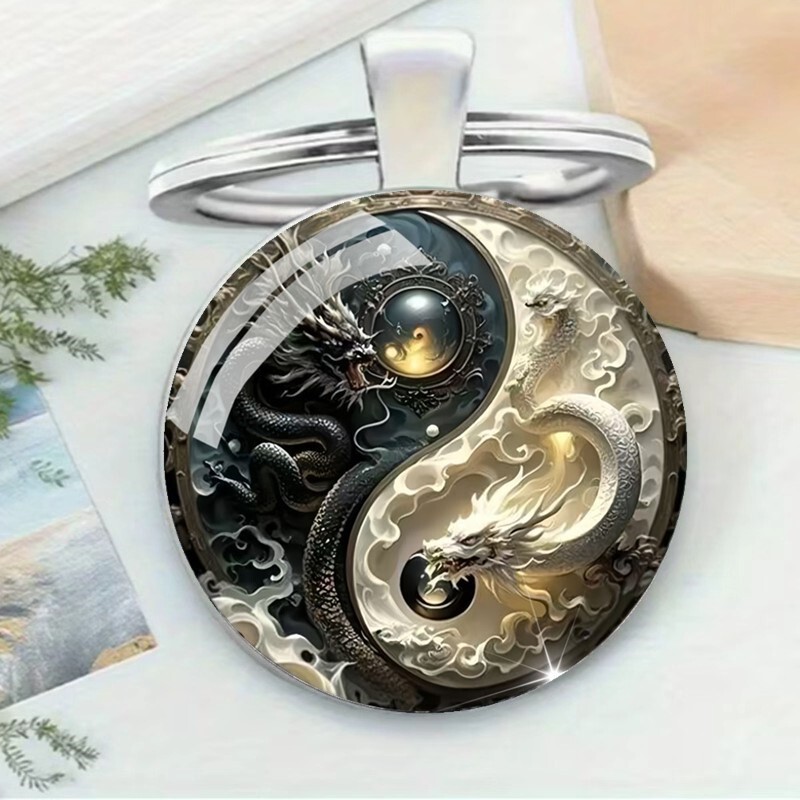 Chinese Style Dragon Pattern Keychain Taoist Yin-Yang Tai Chi Diagram Personalized Creative Keychain Bag Pendant