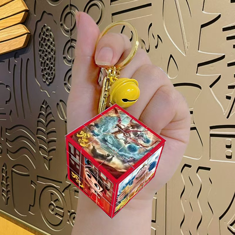 Nezha's Devil Boy Naohai Patrón de dibujos animados creativos Cubo de Rubik Llavero Bolsa Colgante Llavero Regalo pequeño al por mayor