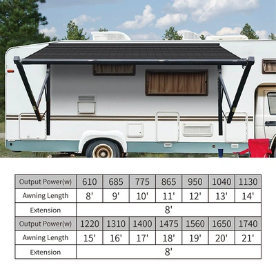 600-2000w high-power output flexible solar panel RV external accessories RV side tent (Avtomobil yan çətirləri) - black-span-length-24m