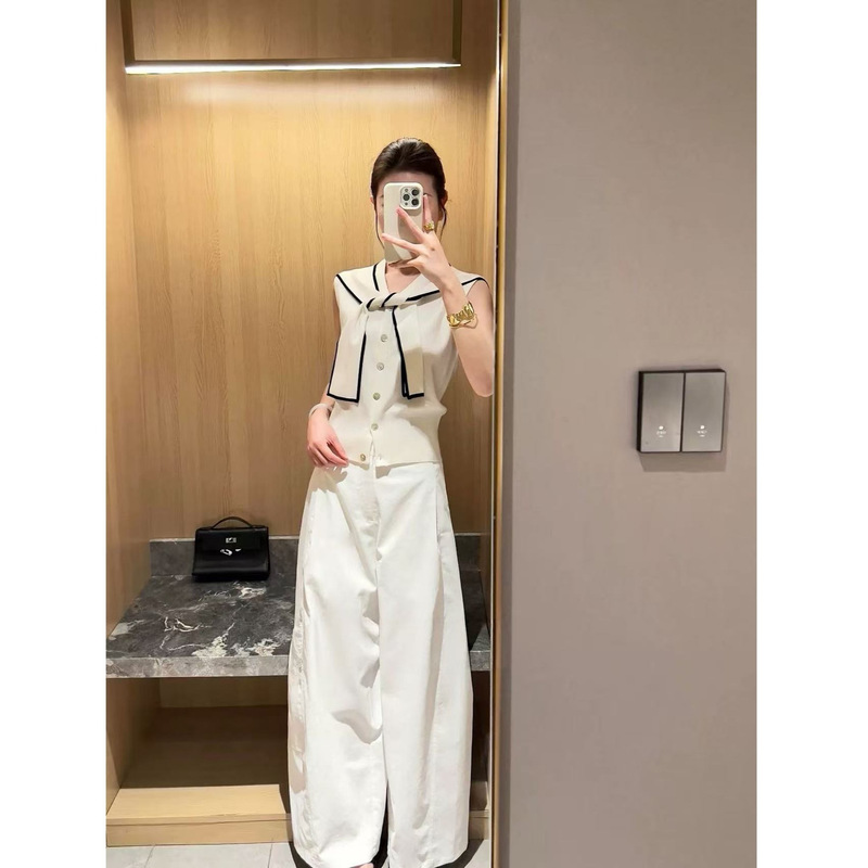 【Nautical Princess】Navy Collar Shawl Sleeveless Blouse for Women 2026 Summer New Design Knitwear 【Nautical Princess】Navy Collar Shawl Sleeveless Blouse for Women 2026 Summer New Design Knitwear