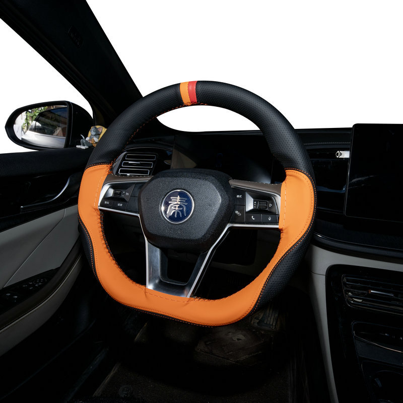 Universal three-spoke steering wheel cover for new energy vehicles, available in 11 colors, thin leather handlebar cover, hand-stitched genuine leather handlebar cover