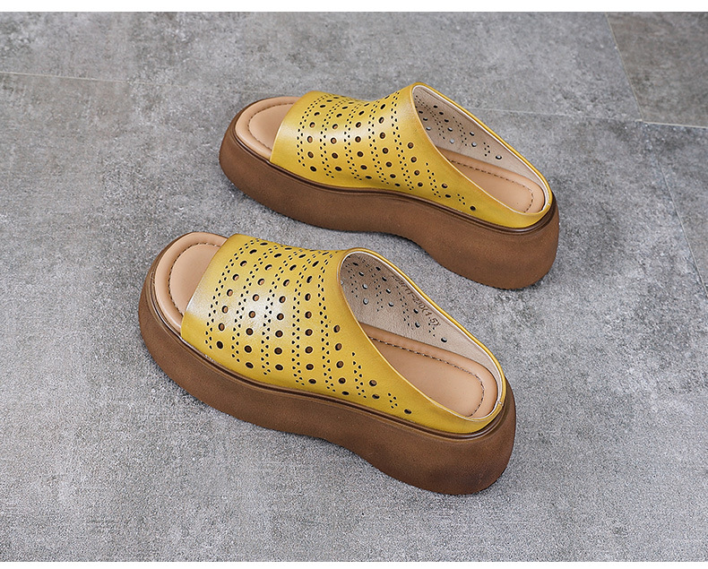 Dép sandal nữ xỏ ngón đế bệt da bò thật mềm — màu xanh lá cây chi tiết 12