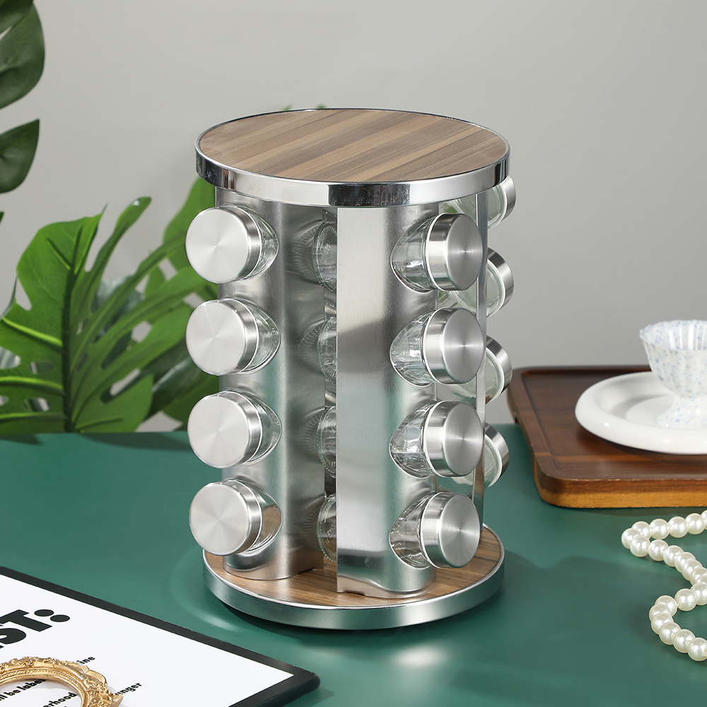 Estante giratorio para especias, organizador de botellas de condimentos para cocina, juego de frascos de especias transparentes, estante de almacenamiento multifuncional