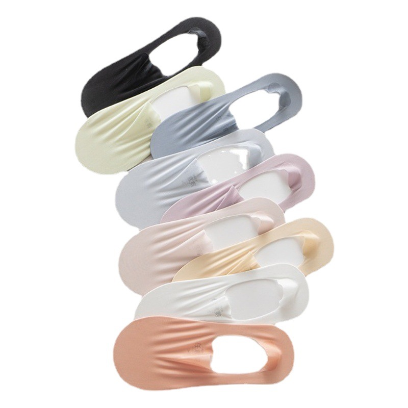 Calcetines invisibles de La Boca baja del algodón del color sólido ultrafino del verano de las mujeres de la Seda del hielo calcetines invisibles antideslizantes del verano del talón de las mujeres Calcetines