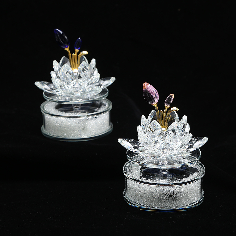 Cross-Border Crystal Glass Lotus Flower Ornaments Transparent Square Glass Vase Home Decoration Store Counter Car Interior Decoration