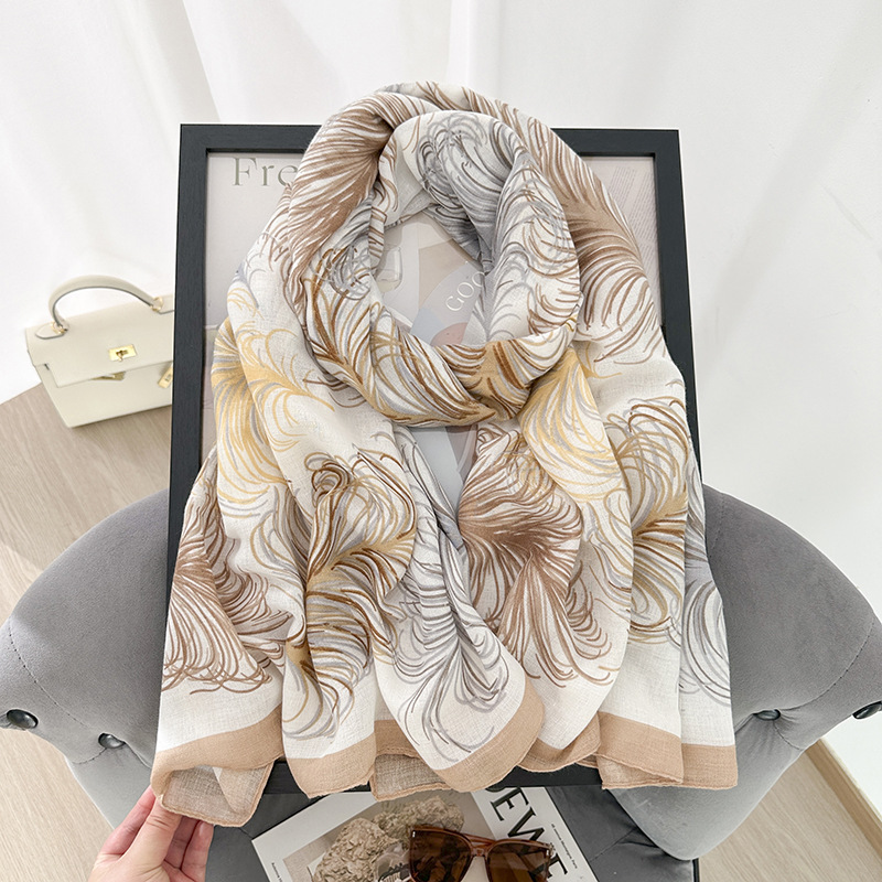 Bufanda con estampado de patrón retro literario y artístico, temperamento coreano femenino, personalidad de la moda, toalla larga, chal de protección solar